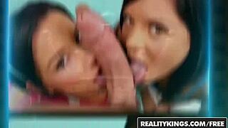 Blonde Latina teens talk sexy on 8th street