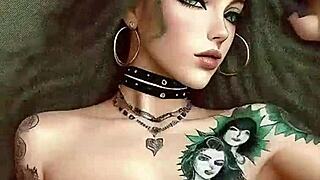 A psychedelic dream featuring a stunning anime girl punk with green eyes