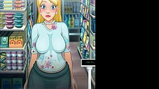 Gamer gets lucky with blonde cashier outdoors