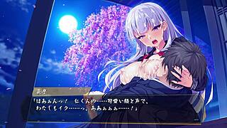 Japanese anime game features busty girl in playful sex scene