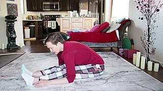 Pretty European girlfriend goes through ass yoga with love and care