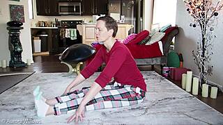 Pretty European girlfriend goes through ass yoga with love and care