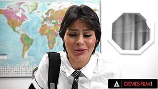 A rich girl gets punished by her teacher with spanking and deep throat licking.