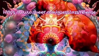 Close up of a hot Asian babe’s ass during a psychedelic sex session.