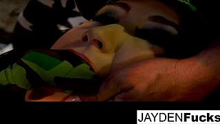 Jayden and Natasha both suck and fuck one big cock.