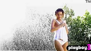 Big tits MILF Cara Mell gets wet and wild outdoors