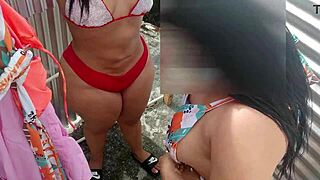 Kinky woman in beach dress in her kitchen in homemade video