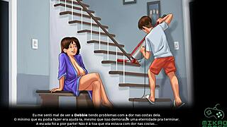Helping Milf Debbie with her household chores in summer