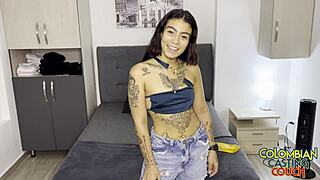 First time Latina teen gets shy and horny in audition