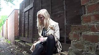 Blonde babe satine spark teases in public park