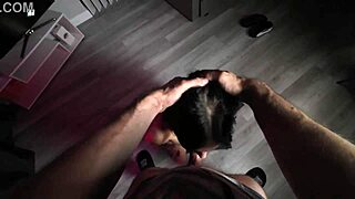 Beautiful brunette gets dirty and gives a blowjob