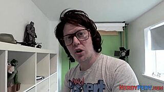 First time blowjob for nerdy guy in European reality