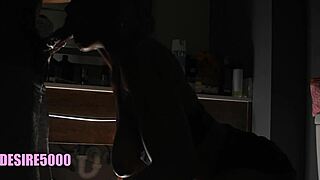Black couple’s bathroom action with big tits and blow job
