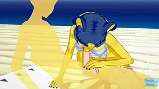 Ankha from Animal Crossing gets some beach sex in this anime hentai
