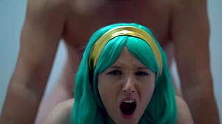 Beautiful woman with blue eyes gets a creampie