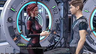 Asian MILF in space gets curvy boobs in crazy game
