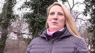 German scout Sabrina gets rough in public street casting