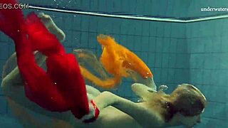 Nastya's outdoor striptease in the pool is very sexy