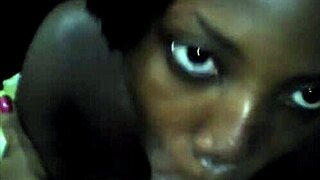 Close up action of a black teen's wild deepthroat skills