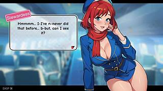 Redhead stewardess in Honeysun gameplay part 1: a delight
