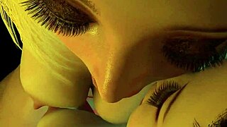 3D animated lesbian scene with a strap-on toy