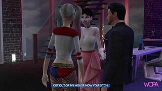 3D cartoon of Harley Quinn and Bruce's kinky encounter