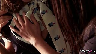 Sexy flight attendants indulge in lesbian pleasure on plane