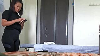 Young Indian masseur gives a dick flash during a massage