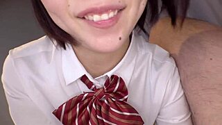 Japanese teen gets her moaning lips and boobs fucked hard