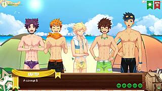 Gay hentai featuring a monster cock in a game friend camp