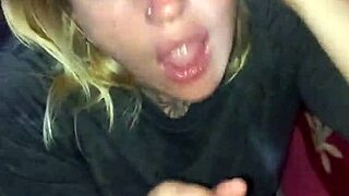 Pretty face covered in cum after a deep blow job