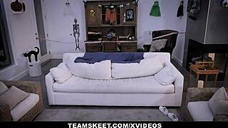 Small red-haired girl gets tricked and fucked in costume