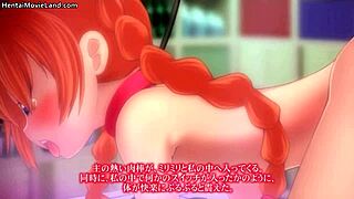 A hot and horny red-haired anime woman gets her desires met