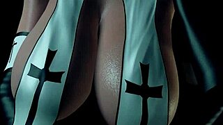 Naughty nun rides anal dildo in wild 3D.