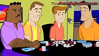 gay animated characters play card game