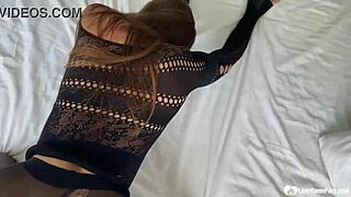 beauty in black pantyhose rides a cock