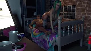 this cam girl rides reverse cowgirl anal during her 3d porn break.