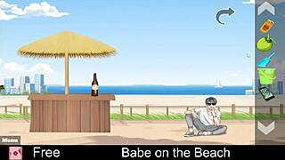 babe plays game on the beach in hentai style