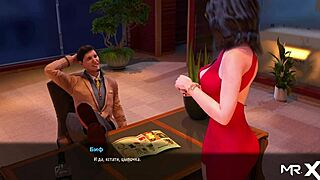 in this anime game, a character flirts with her boss at the office