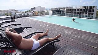 tanned babe takes stranger's creampie after wild session