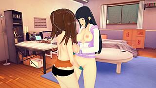 Lesbian crossover with Hinata and Diane in hot action