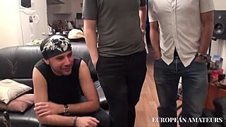 Orgy with two blonde girls getting double penetration and cumshots