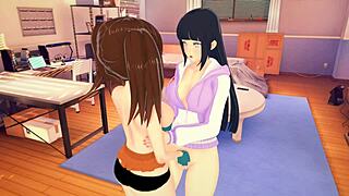Lesbian crossover with Hinata and Diane in hot action