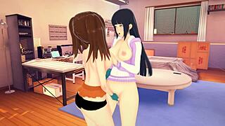 Lesbian crossover with Hinata and Diane in hot action