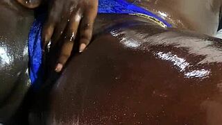 The housewife receives a relaxing massage from the muscular therapist