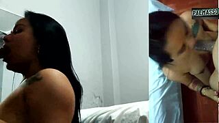 Stepsister with small mouth deepthroats shaved cock, bent over for doggystyle creampie in homemade video
