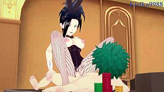 Mina Ashido and Momo Yaoyorozu team up with Izuku Midoriya for intense bunny girl sex
