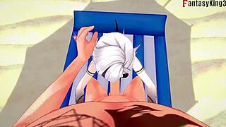 Hentai beach sex with Arlecchino and 3.3D cartoon action
