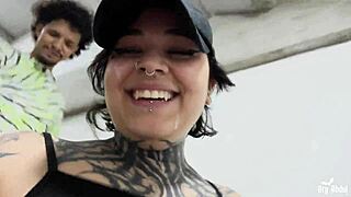 Street whore loses bet, gets fucked and does cumwalk