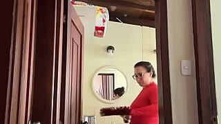 my cute milf neighbor masturbates to creampie in the bathroom